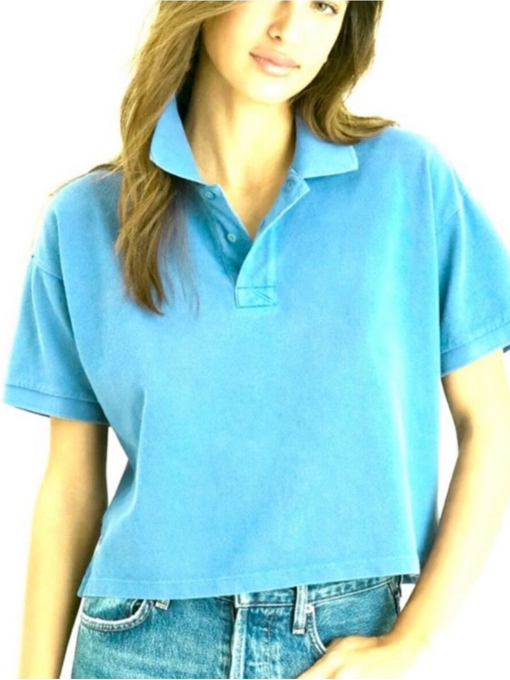TUCKERNUCK Washed Pique Holmes Boyfriend Polo Aqua Teal M